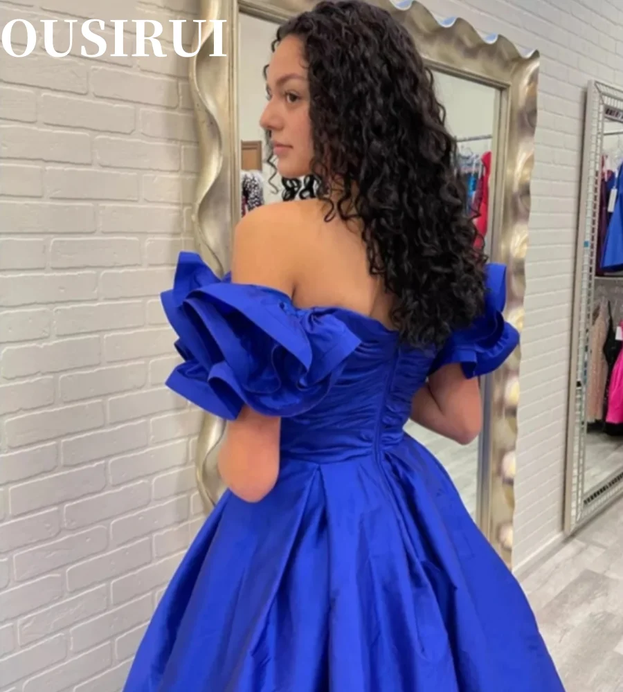 Evening Dress Short Sleeves Frills Elegant Dresses for Women Morning Light Long Dress Wedding Blue Dubai Luxury Gala Robe Party