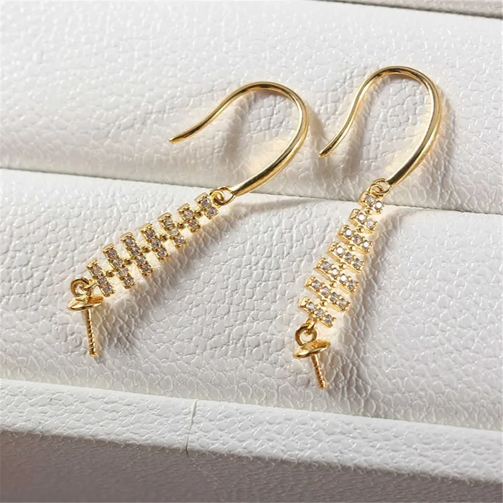 

DIY Pearl Accessories New S925 Sterling Silver Long Chain Zircon Earrings Empty Holder Fashionable Exquisite Niche Design Sense