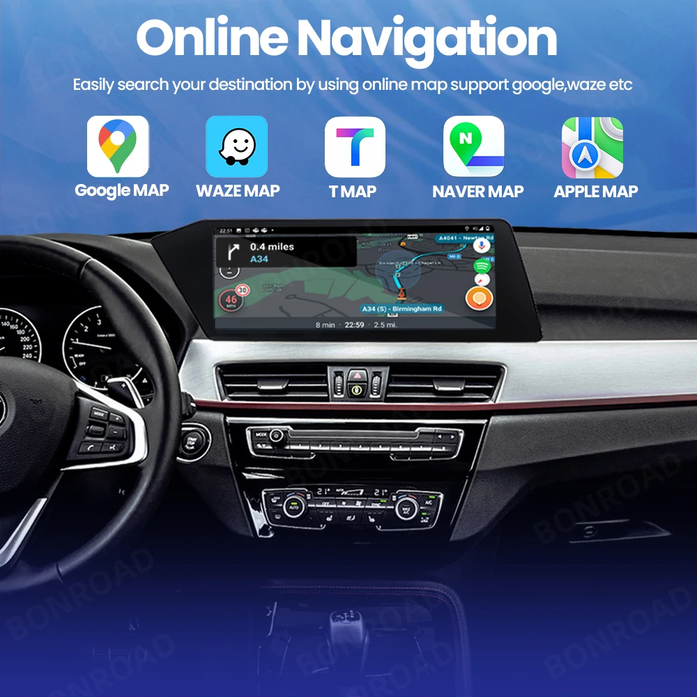 Reproductor Multimedia para coche BONROAD de 12,3 pulgadas, inalámbrico, CarPlay, Radio Blade, pantalla táctil, Android, para BMW X1 F48 2015-2020, sistema NBT EVO, pantalla de navegación 7