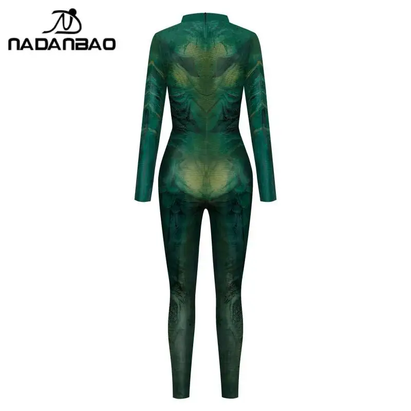 NADANBAO แฟชั่นสำหรับผู้หญิงเซ็กซี่ Bodywear สีเขียว Alien 3D กล้ามเนื้อพิมพ์ชุดปาร์ตี้ Seamless High Elastic ผู้เล่น Cosplay Jumpsuit