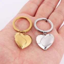 Stainless Steel Love Heart Photo Frame Memory Locket Keychain Mirror Polished Love Heart Charms Can Open Pendant