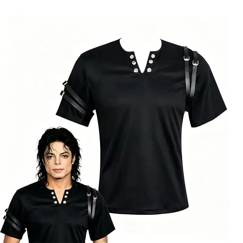 Michael Jackson BAD Punk Jacke, schwarze Stretch-Oberbekleidung, Motorradkostüm, Kostüm für Rollenspieler, klassisches BAD T-Shirt, Gürtel.