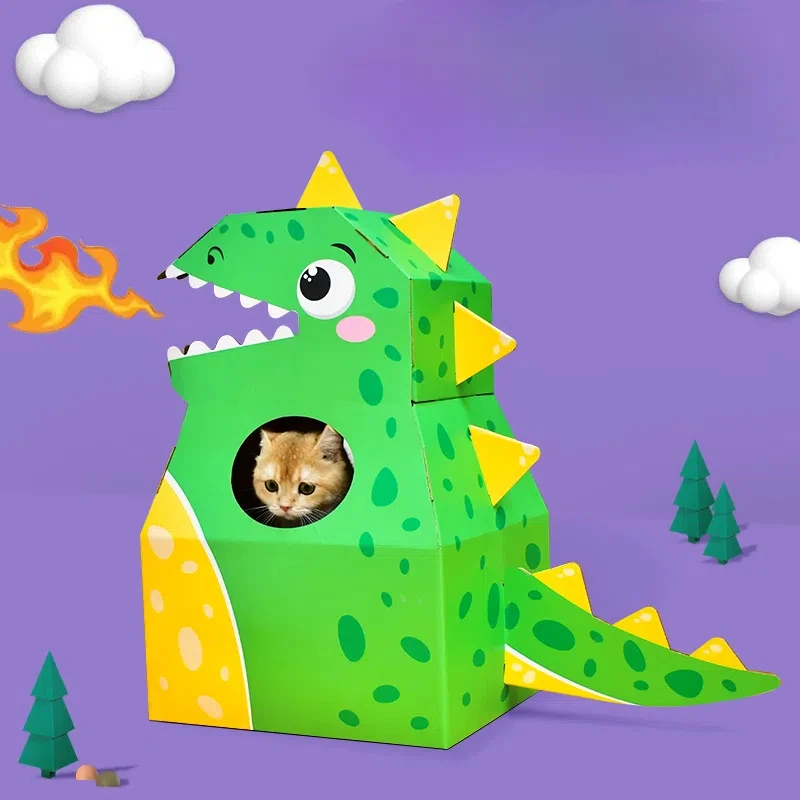 Dinosaur Cardboard Cat House with Scratcher unique design cat scratching house cat bed scratching mat