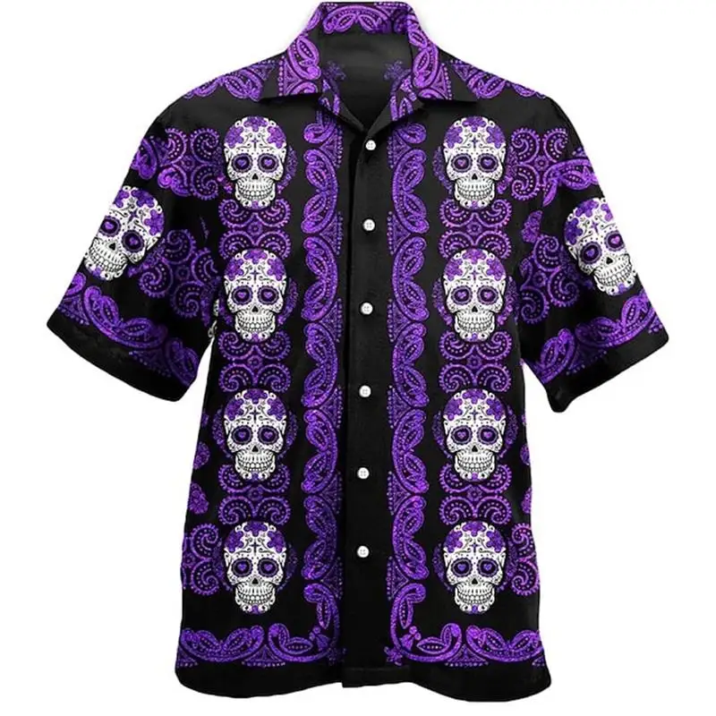

Newest Skull Lapel Men'S Shirts Horror 3d Print Casual Hawaiian Shirts Man Retro Shirt For Man Button Short Sleeves Male Clothes
