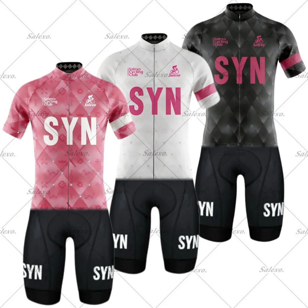 

New PINK SYN One Piece Skinsuit Men's Short Sleeve Triathlon Suit Summer Racing Jumpsuit Cycling Running Tights Mono De Ciclismo