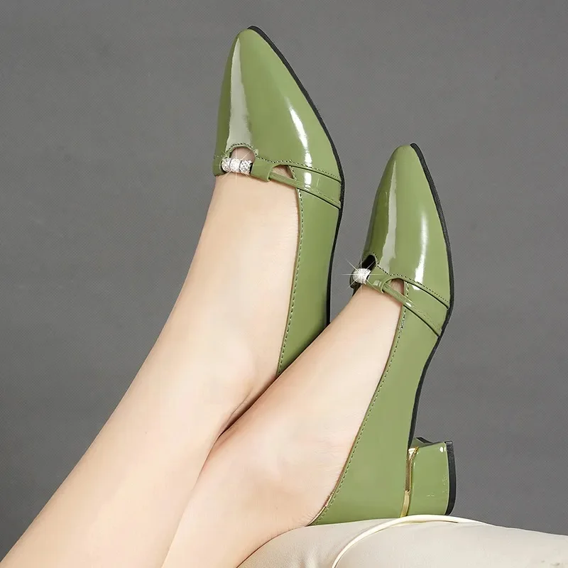 Women Fashion Green Patent Leather Spring & Summer Slip on Square Heel Shoes Lady Casual Plus Size Office Work Pumps Zapatos B64