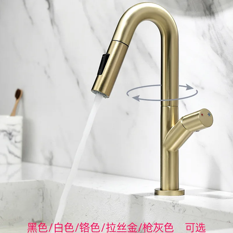 

White basin, kitchen pull-out faucet, household bathroom cabinet, basin with high platform, washing cabinet, sink faucet
