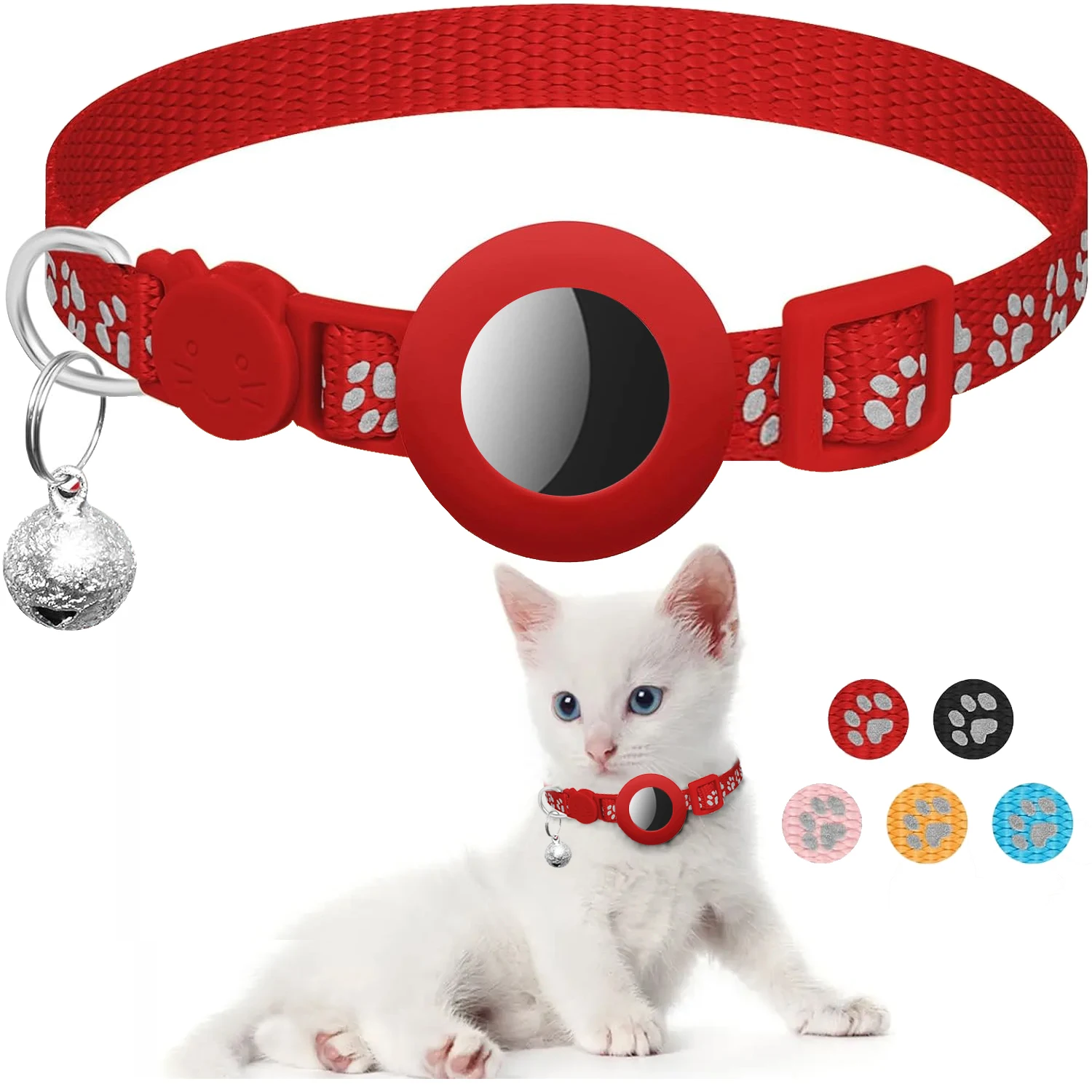 AirTag Pet Collar for Girl Boy Cats , Reflective Kitten Collar with Apple Air Tag Holder and Bell Quick Breakaway Release