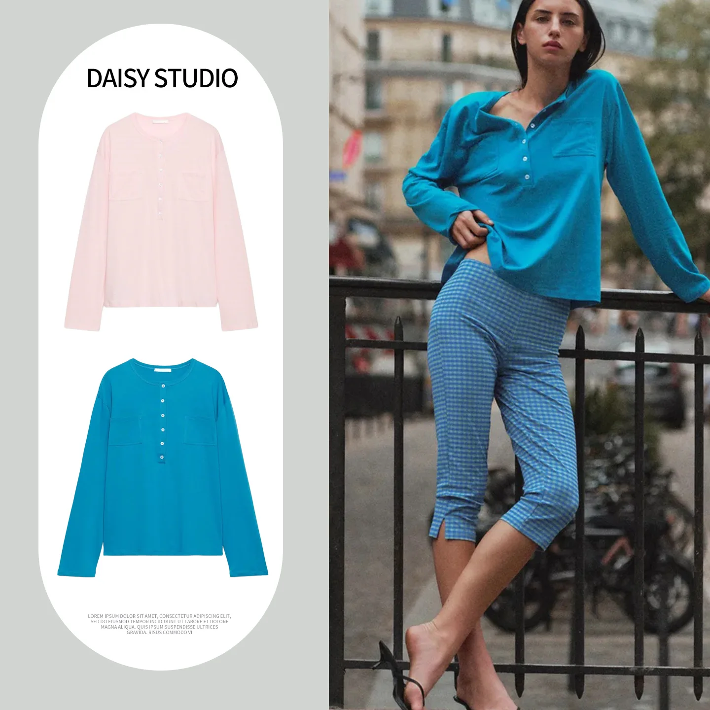 New Summer Women's Commuter Style Loose Fit Long Sleeve Button Small Collar Pocket Detail T-Shirt Polyester Fiber 100%