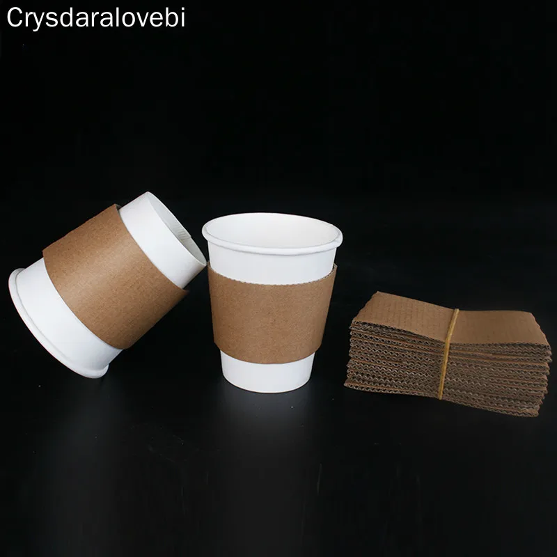 

100 PCS Coffee Cup Sleeves White Brown Disposable Cup Holders Kraft Corrugated Paper Tea Cup Sleeves Anti Scalding Customized