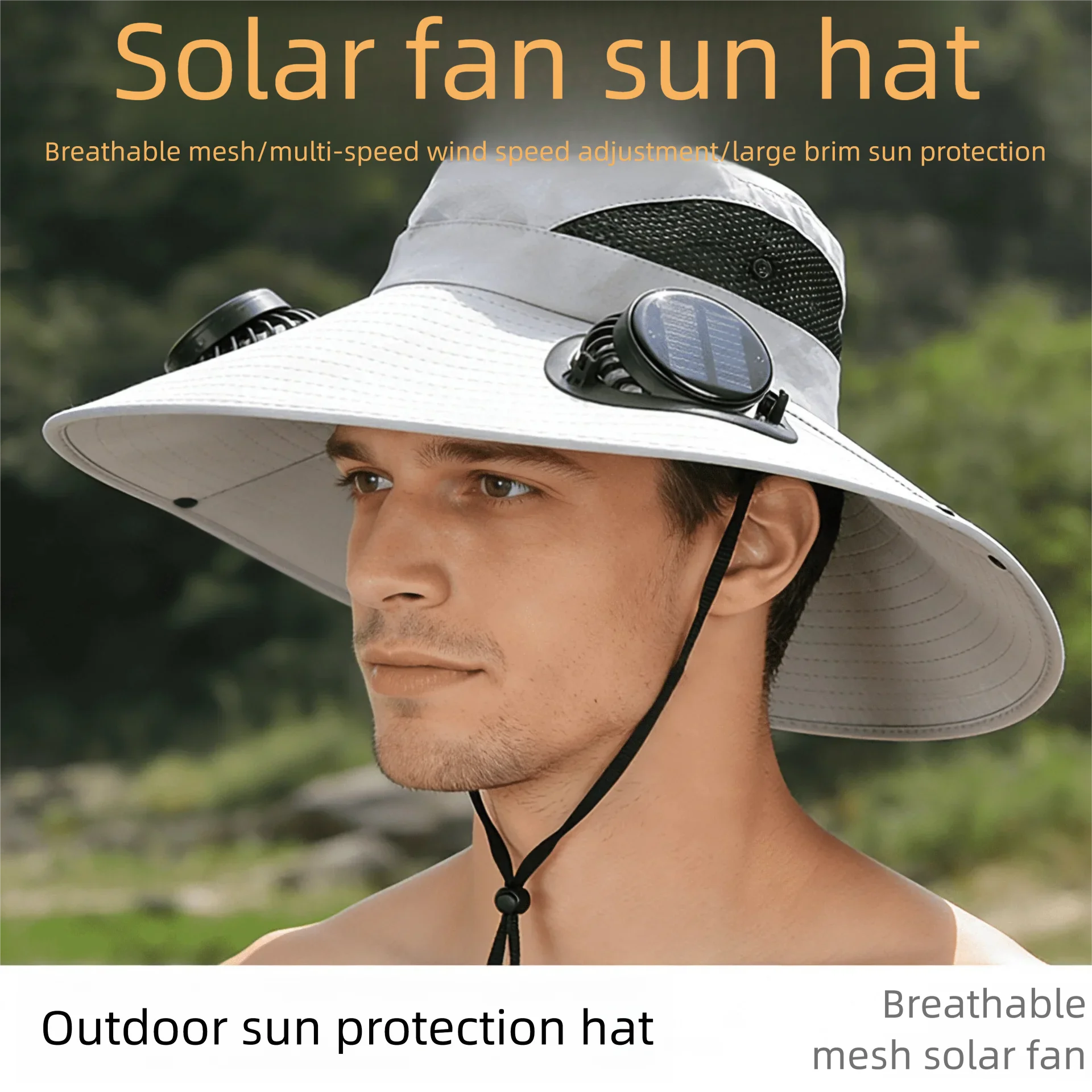 Wide Brim Solar Dual Fan Hat for Men Women Summer Outdoor Fishing Sun Shading Sun Protection Fisherman Hat 3 Levels Wind Speed