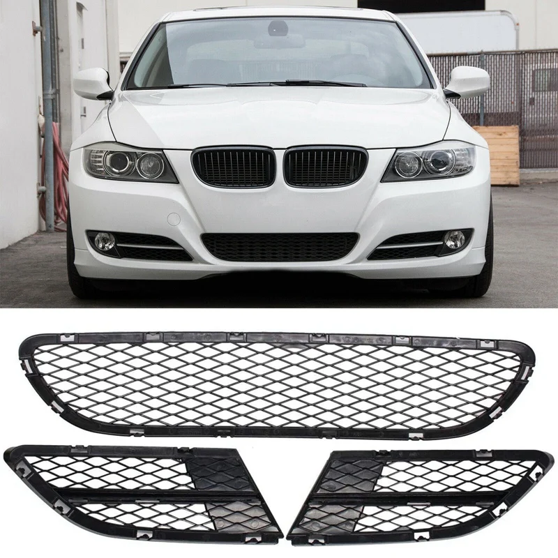 3PCS / Set Car Front Lower Bumper Kidney Grille Grill Kit Replacement FOR-BMW 3 Series E90 E91 325I 328I