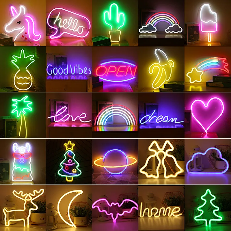 63 Styles LED Neon Light Banana Wall Art Sign Bedroom Decor Rainbow Hanging Night Lamp Home Party Holiday Decor Gift Neon Light