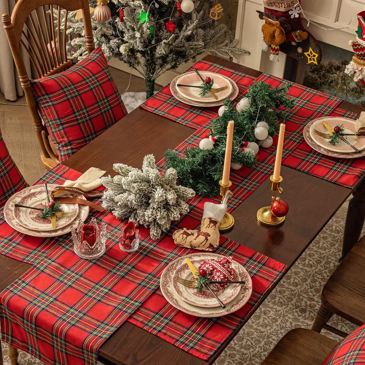 Table Napkin Christmas Style Soft Scottish Tartan Plaid Cloth Napkins Classsic Red Plaid Dinner Napkins  Christmas Table Decor