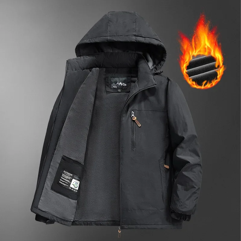 

Thickened Fleece Lined Outdoor Windproof Waterproof Men's Jacket Warm Inner Fabric Men's Upper Apparel Winter Skinwear