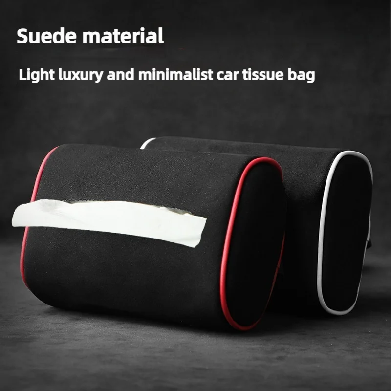Suede Car Tissue Box Holder Car Center Console Armrest Napkin Box Sun Visor Backseat Tissue Case with Hang Fix Strap Car storage