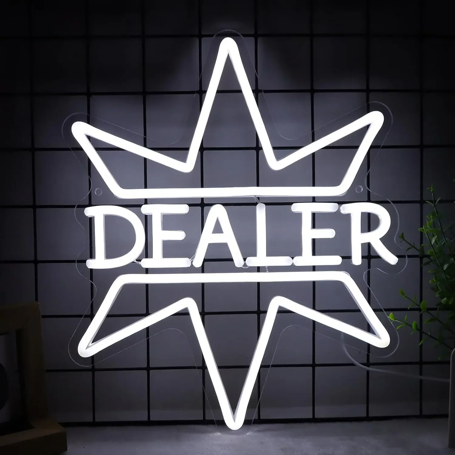Dealer Crown Neon Sign White LED Wall Art Poker Card Game Glow USB Powered Dimmable Acrylic Lamp Casino Bar Man Cave Decor