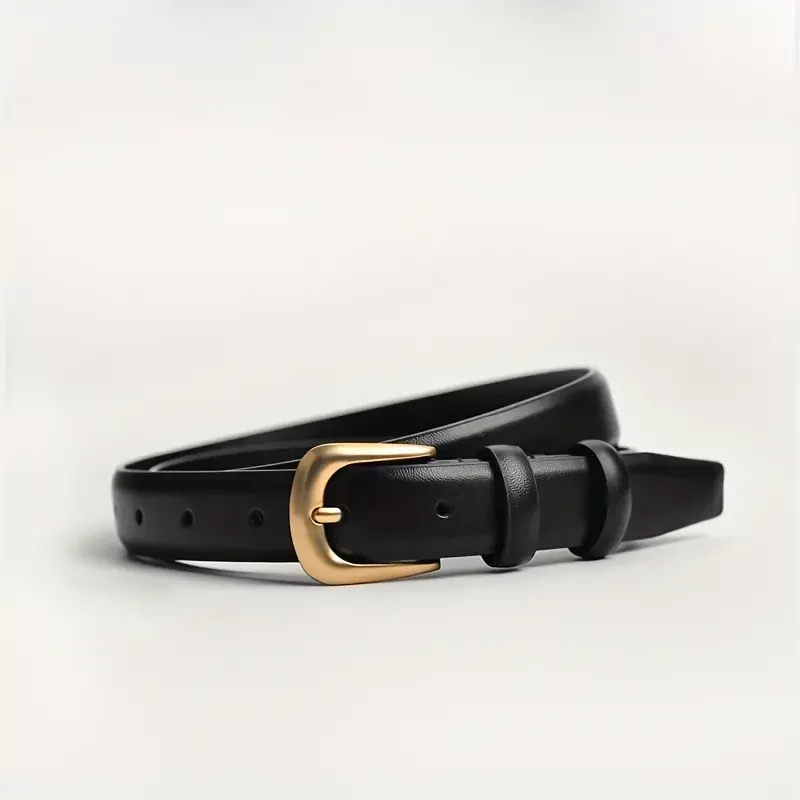 Stylish Monochrome PU Leather Belt - Golden Pin Buckle, Simple, Casual, Versatile, Adjustable Waistband for Pants