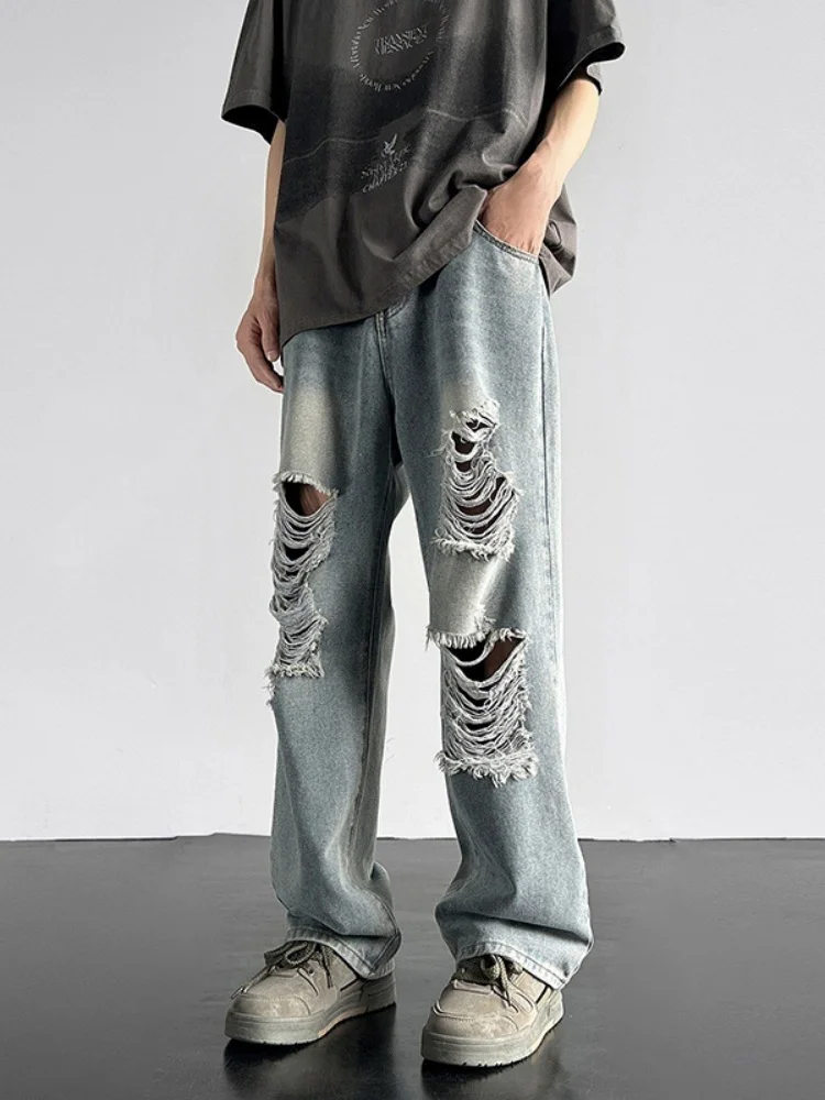 

Men's Loose Straight Leg Jeans Ripped Casual Versatile American Streetwear 2026 Spring New Arrival