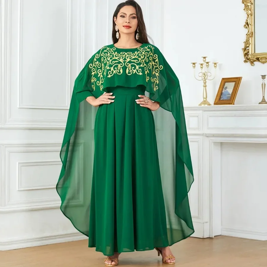 Abayas sem mangas longas para mulher muçulmana, elegante, bordado, maxi, dubai, kaftan, outono