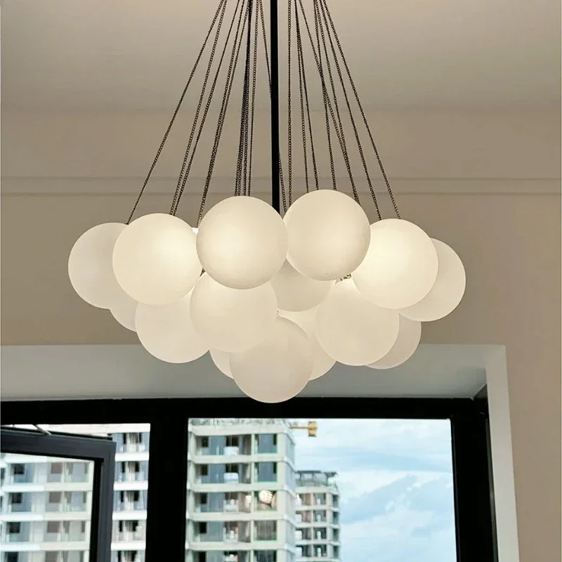 

Nordic Frosted Glass Ball Chandelier for Dining Living Room Decoration Gold Black Bubble LED Pendant Lights Hanging Lamp