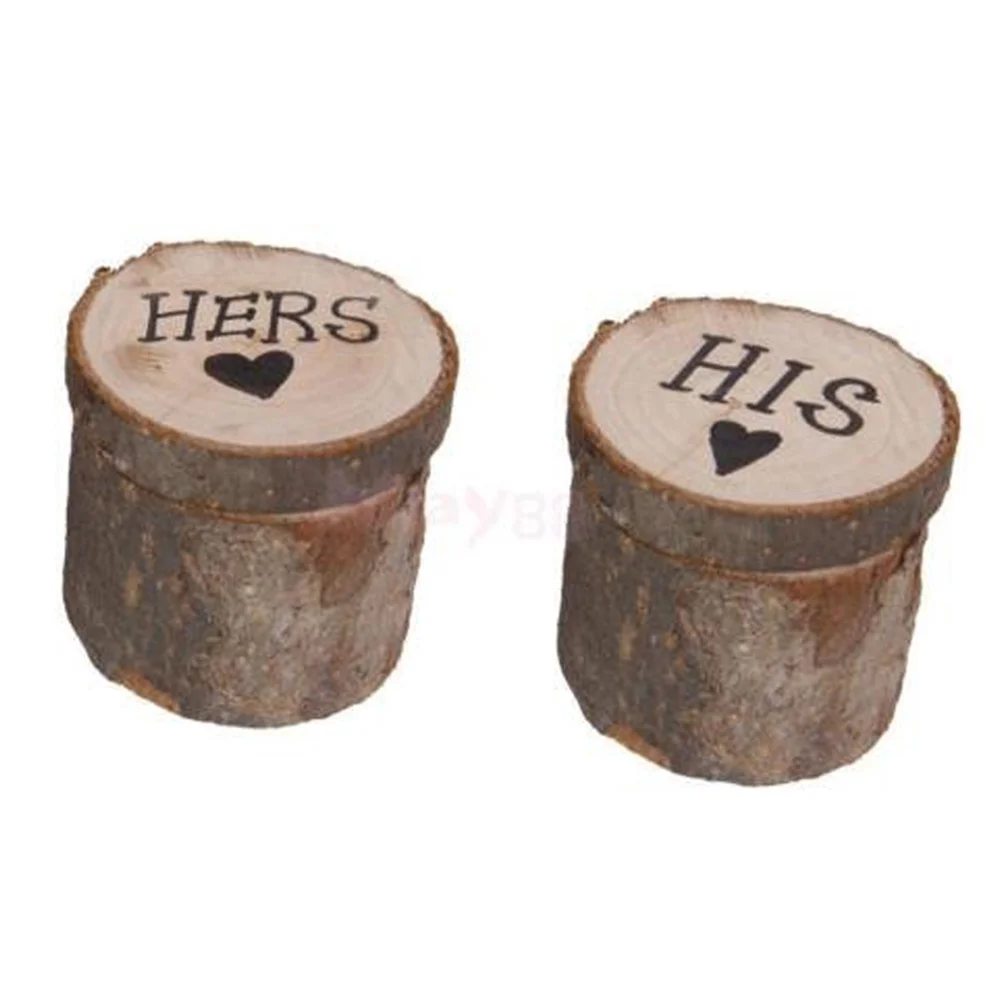 

2 шт. деревянная коробка для обручальных колец в деревенском стиле Hershis Shabby Chic из натурального дерева, винтажная коробка для колец, диаметр около 6 см, около 5 см