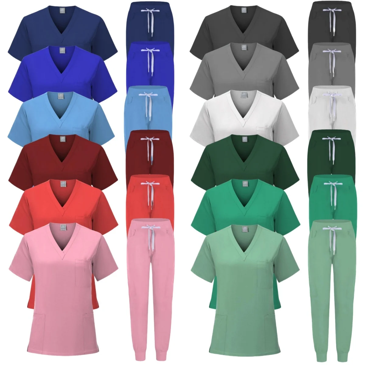 Multicolour Jogger Suits Doctor Nursing Uniforms Short Sleeve V-Neck Tops Pocket Pants Nurse Scrubs Set Medical Clinical Clothes