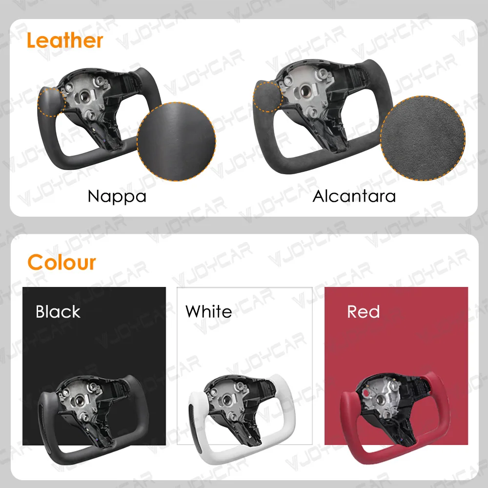 Vjoycar Racing Auto-Lenkrad aus Kohlefaser-Leder für Modell 3, Modell Y, Heizfunktion, Sport-Yoke-Lenkrad