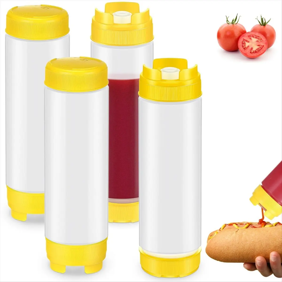 ABUA 20Oz Inverted Plastic Squeeze Bottles, Refillable Tip Large Valve Dispenser Condiment Squeeze Bottle for Sauces Ketchup