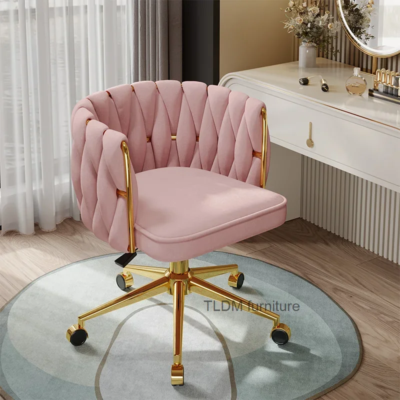 

Luxury Pink Bedroom Computer Chair Girls Makeup Elegant Backrest Simple Computer Chair Swivel Silla Escritiorio Office Furniture