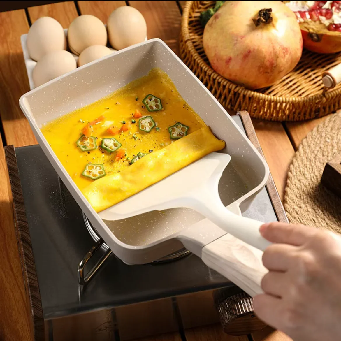 

Tamako cooking pot Japanese square Omelette Egg Roll Pan with Detachable Anti Scalding Handle for All Stove smokeless pot