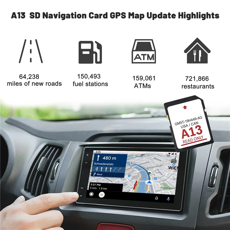 

1 Piece A13 Navigation Card Latest 2022 Navigation Card Maps Sync System Update USA/Canada Maps GM5T-19H449-AG Black