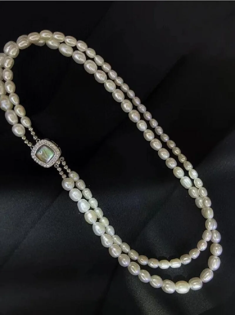 

gorgeous two strands 7-9mm south sea baroque white pearl necklace 18"925s