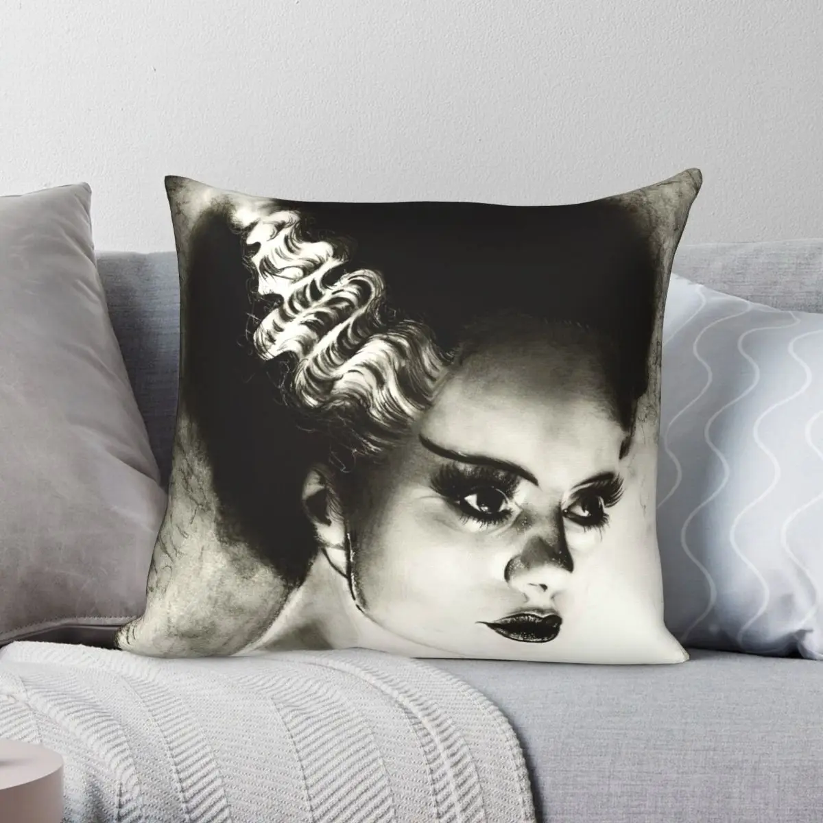 

Bride Of Frankenstein Square Pillowcase Polyester Linen Velvet Printed Zip Decorative Throw Pillow Case Sofa Cushion Cover