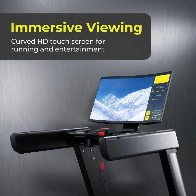 Commercial Smart Curved Screen Treadmill 15.6'' Touch Screen TV Portable Wireless Wide Running Deck Emergency Safety Lock