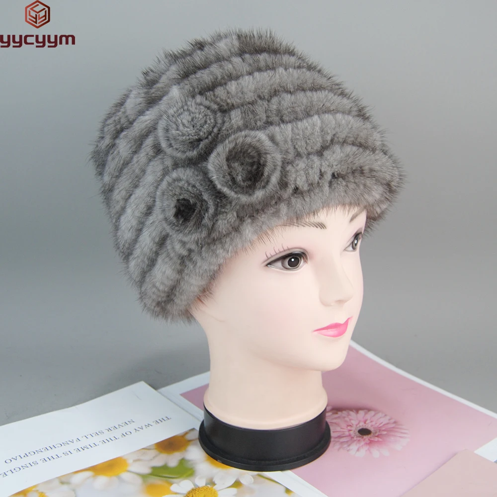 Mink Fur Winter Fur Hat For Women Russian Luxury Women's Real Mink Fur Knit Cap Headgear Winter Warm Brand Beanies Bomber Hat