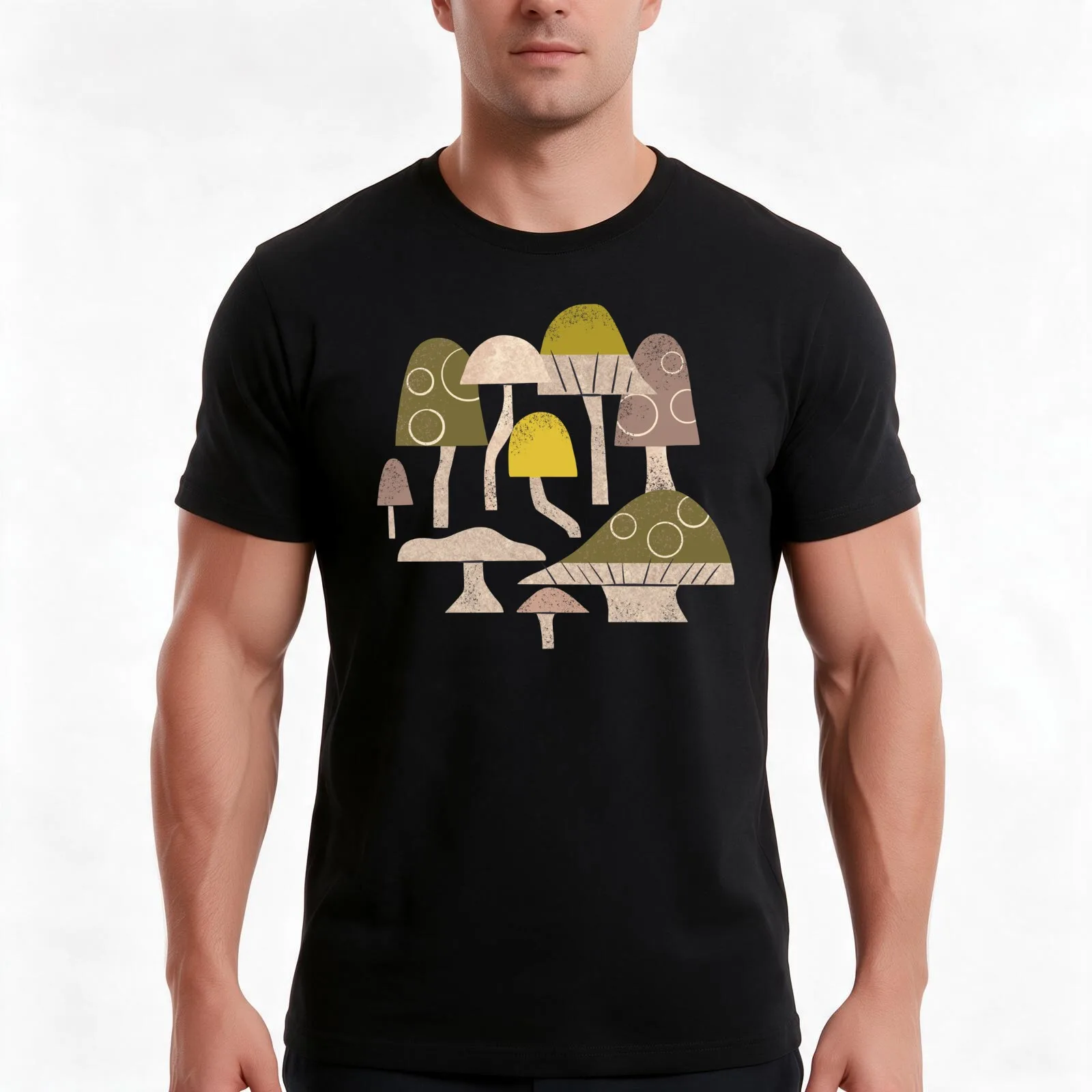 Toadstools T-Shirt, Summer Casual Cotton Tee, Oversized Streetwear Tops, Vintage Graphic Print, Loose Fit Short Sleeve