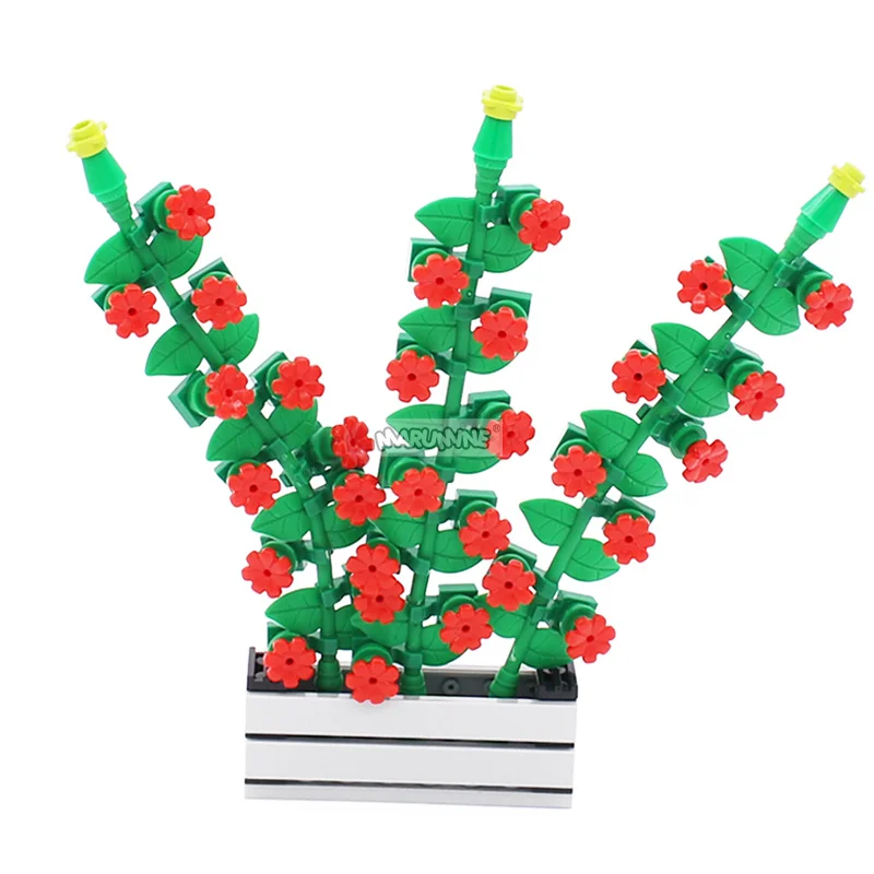 Marumine MOC Building Blocks Plant Vine With 10 Leaves 16 Flower 16981 Classic Garden City DIY Construction Brick Model Kit