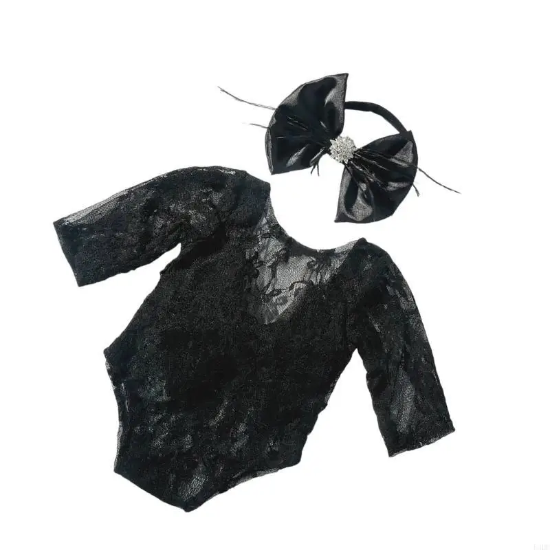 

54DF Детский костюм из кружева и перьев, детский наряд, комбинезон, головной убор для специального фотособытия