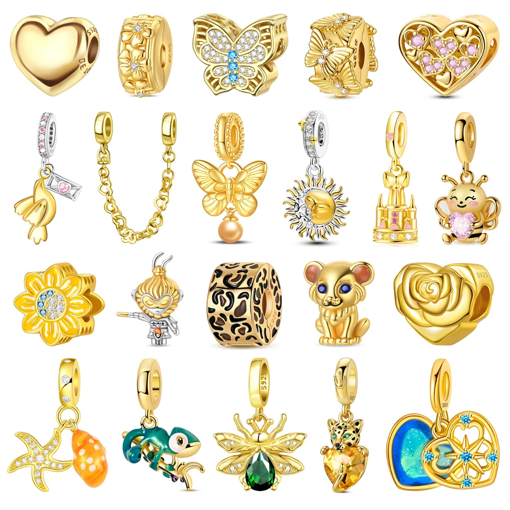 

Лидер продаж, стерлинговое серебро 925 пробы, бусины в виде льва и подвеска-хамелеон, подходит для браслета в виде змеи, бутиковое ожерелье, золотой кулон, подарок