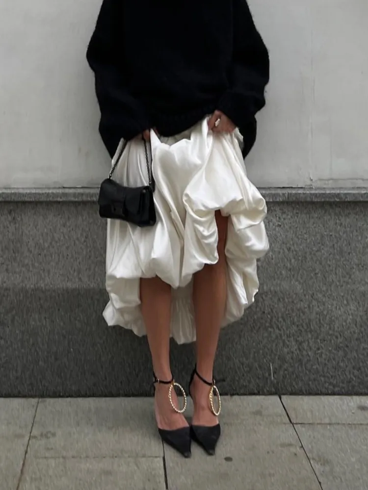 Casual Transient Sexy Balloon Skirt Street Style High Waist Long A-Line Pure Color Zone Fashion Semi-Body Skirt