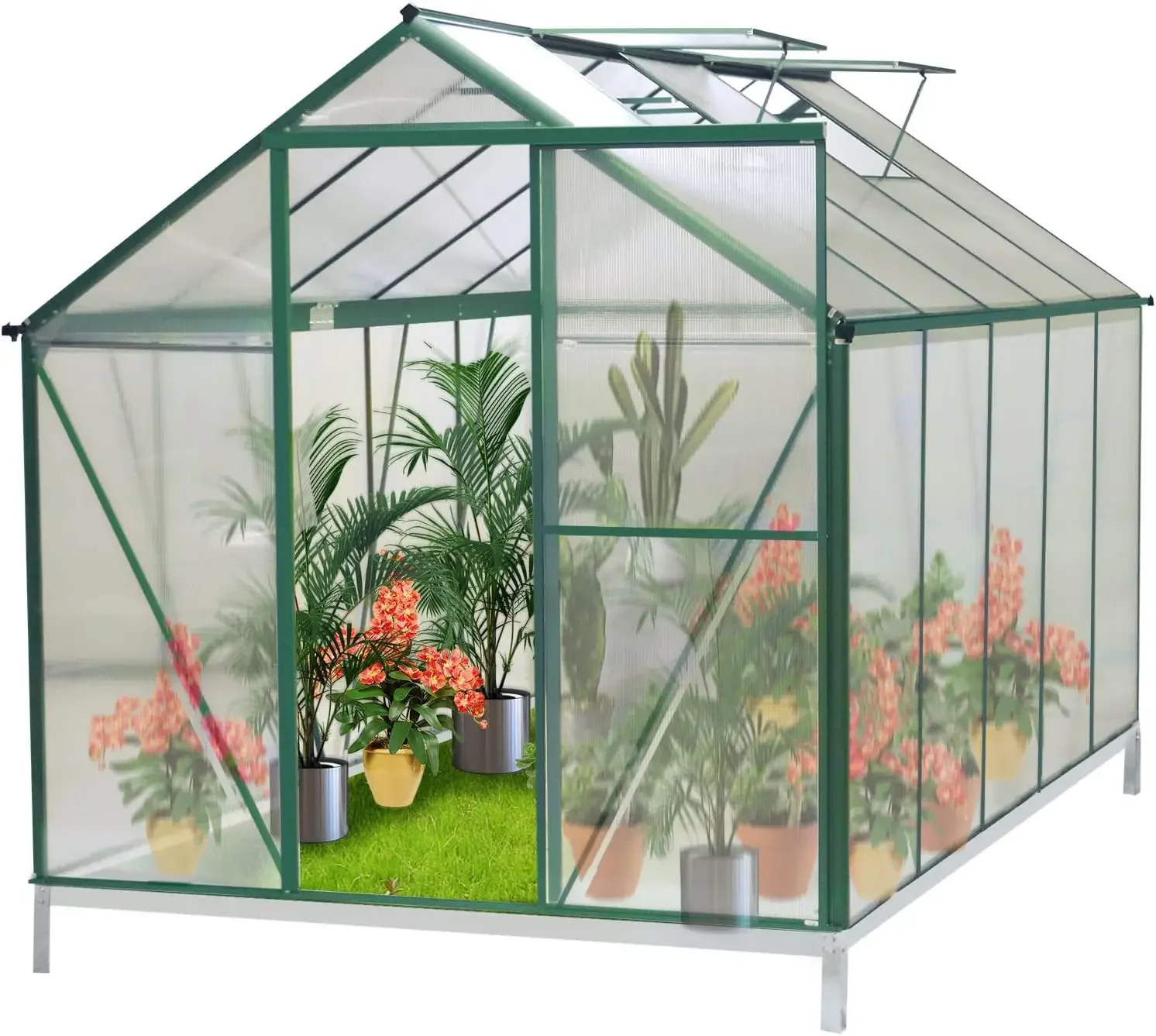 6.2' x 10.2' Hobby Polycarbonate Greenhouse Kit, Aluminum Heavy Duty Green House with 2 Vent Windows,