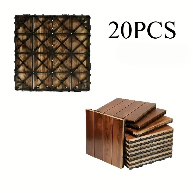 

20PCS Thickened Wooden Interlocking Flooring, 11.8 * 11.8 Inch, Suitable for Balconies, Swimming Pools, Outdoor Courtyards，Brown