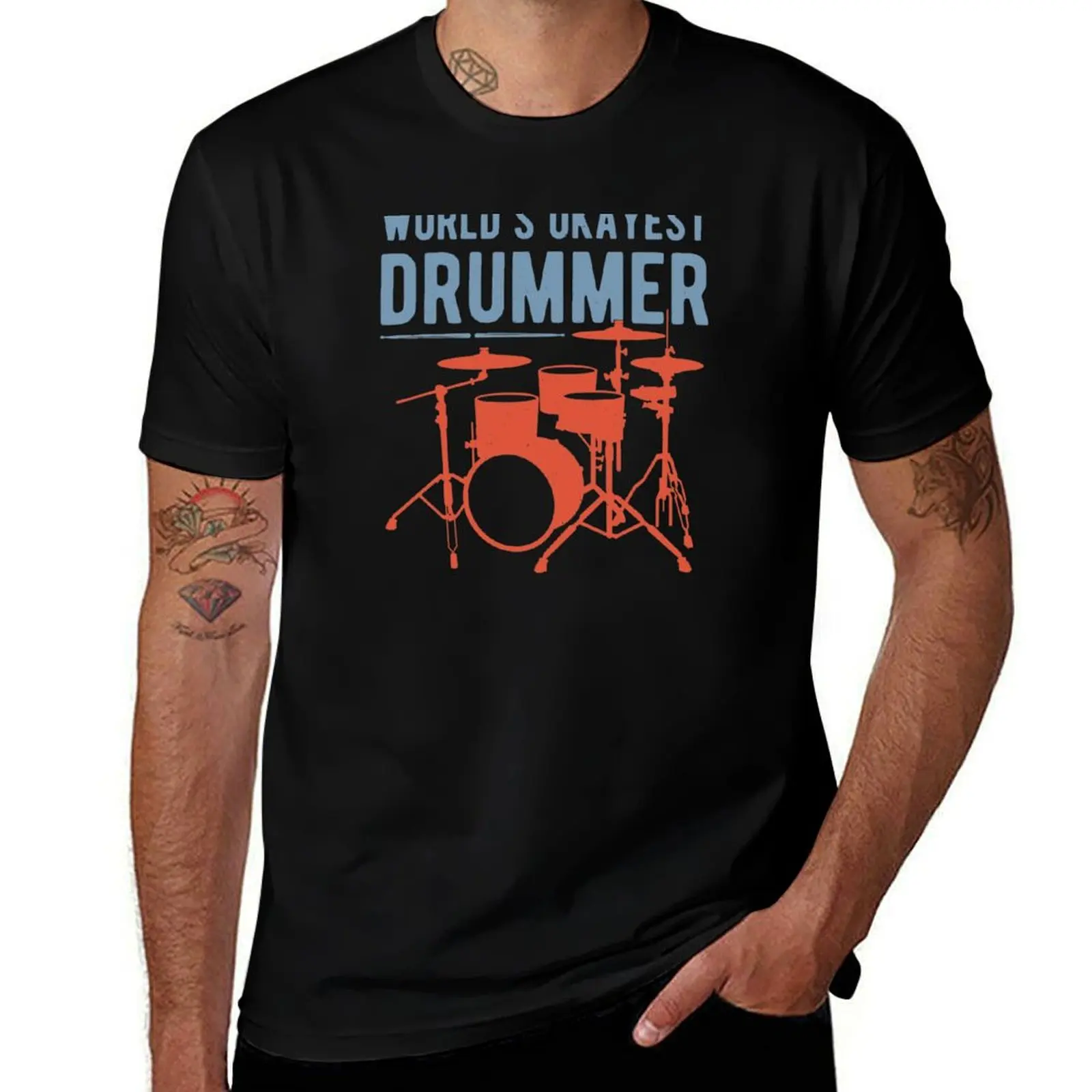

Worlds Okayest Drummer Funny Drummer Drumming T-Shirt man t shirt designer man t shirts high quality luxury brand T-Shirt