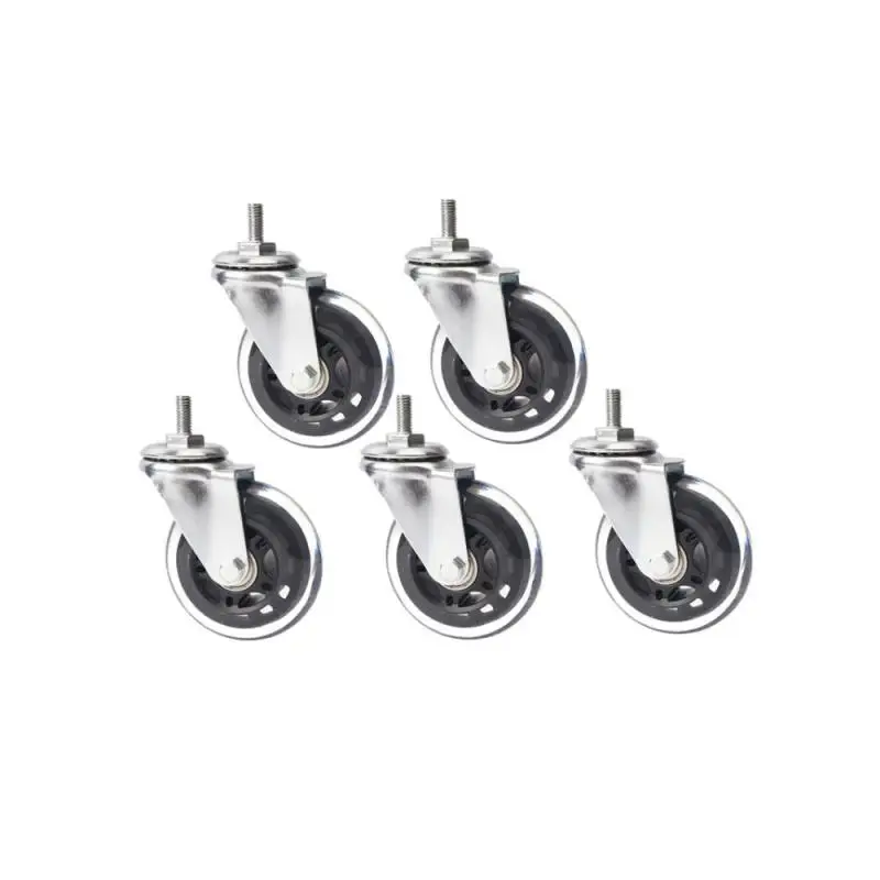 5 Packs 3 Inch M8 Screw Pu Polyurethane Roller Wheel Computer Chair Swivel Silent Universal Pulley Caster