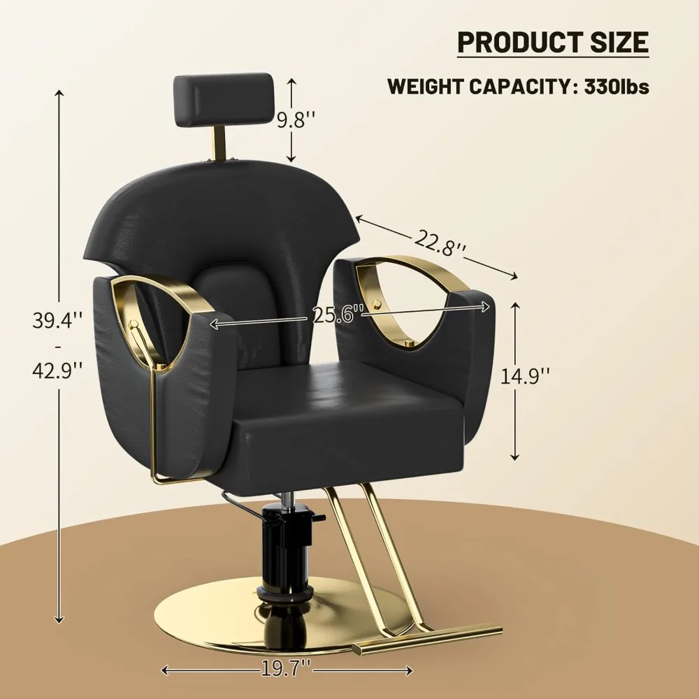 كرسي حلاقة هيدروليكي احترافي للصالونات - 360 درجة °   دوار وارتفاع قابل للتعديل لمصففي الشعر