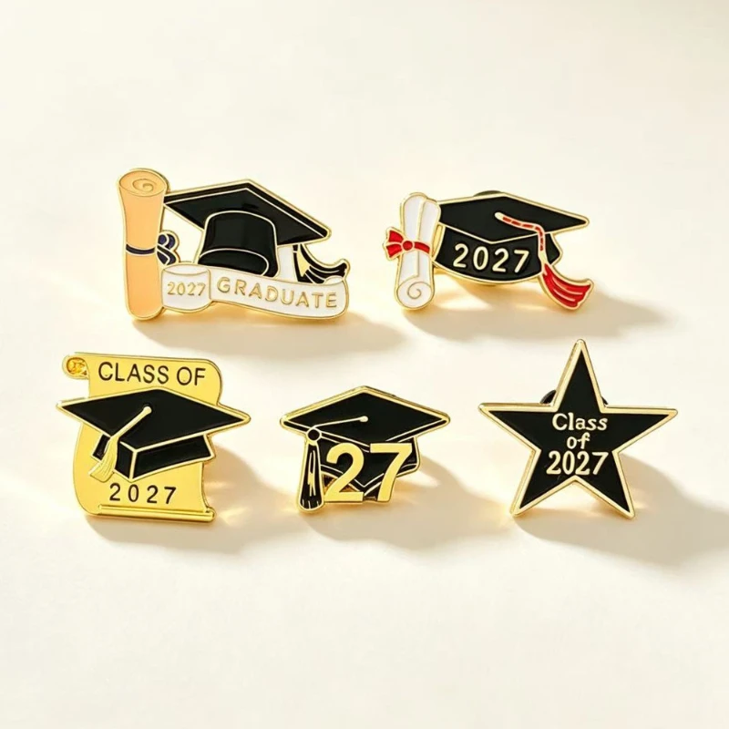 2027 Graduation Brooch Student Commemorative Badges Bachelor Cap Alloy Enamel Pins Gift DIY Clothing Hat Scarf T-shirt Accessory