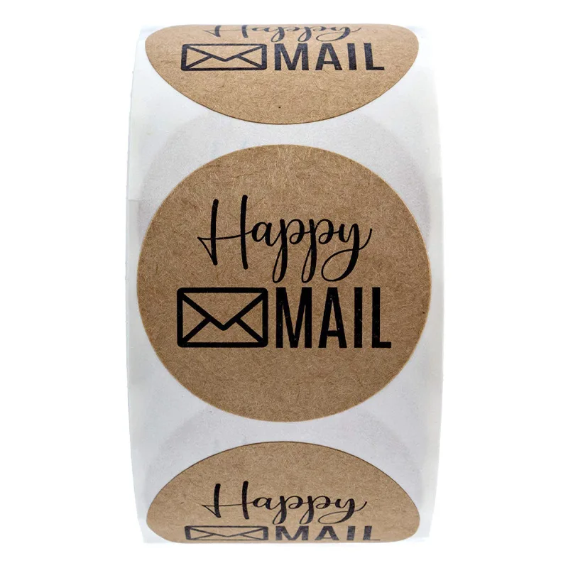 50pcs Happy Mail Stickers Scrapbooking1 Inch Round Kraft Stickers Seal Labels Envelope Packaging Labels Stationery Sticker