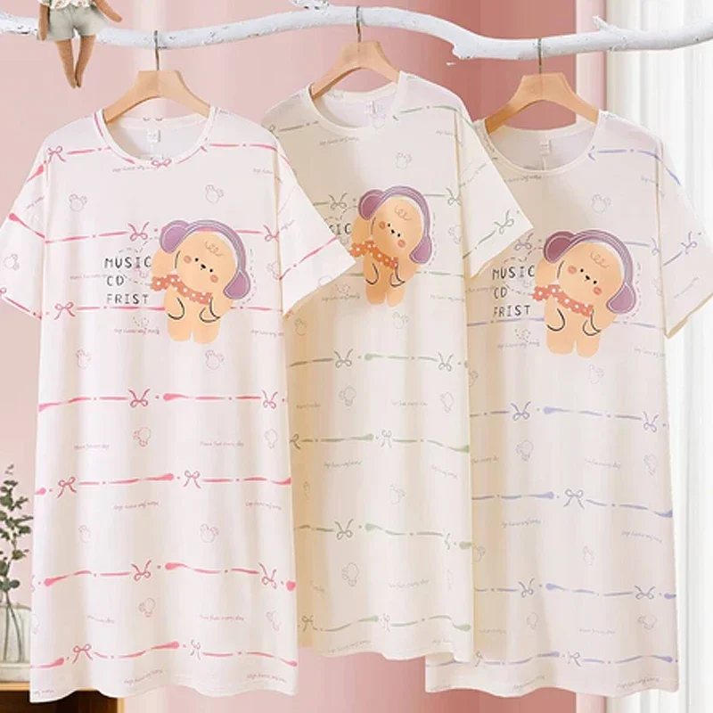 

Ночная рубашка, женская летняя милая пижама, корейская версия, ночная рубашка с коротким рукавом, ночная рубашка средней длины больших размеров, женская летняя гостиная