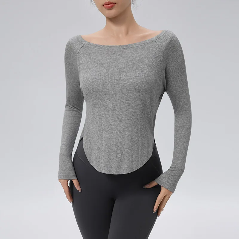 Fitness mujeres fuera del hombro Yoga cubrir camiseta desnuda Sexy cubierta de carne deportes ropa de Yoga para otoño nuevo